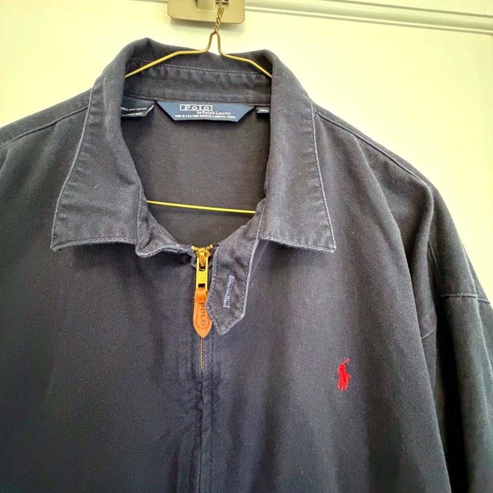 Polo Ralph Lauren Harrington Jacket Mens XL Navy Blue Cotton Plaid Collar Coat